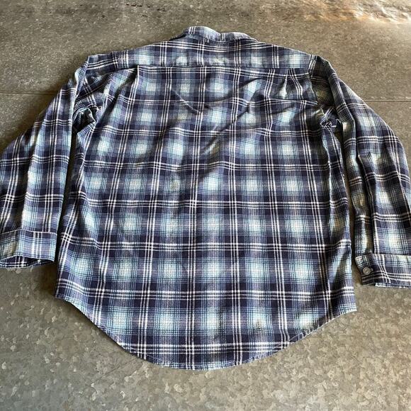 Vintage Handmade Plaid Flannel Button Up Shirt Mens Large XL Blue Western - Picture 5 of 8